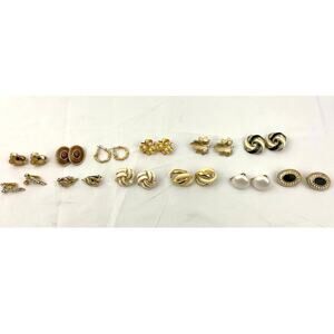 VTG Lot of 12 Assorted Gold Toned Clip-on Earrings Signed Trifari SaraCov Napier